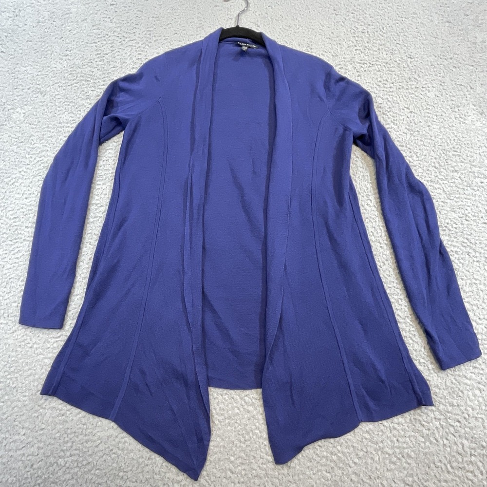 Eileen Fisher Cardigan Sweater Womens S Purple Blue Lightweight Open Front Knit